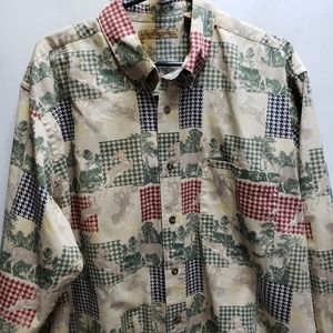 Munsingwear mens large cotton long sleeve button up shirt deer buck pattern